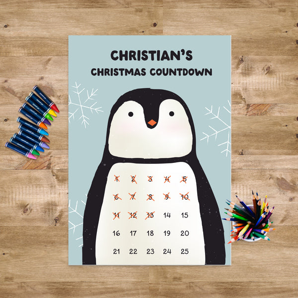 Personalised Penguin Christmas Countdown Calendar - Penguin - A2