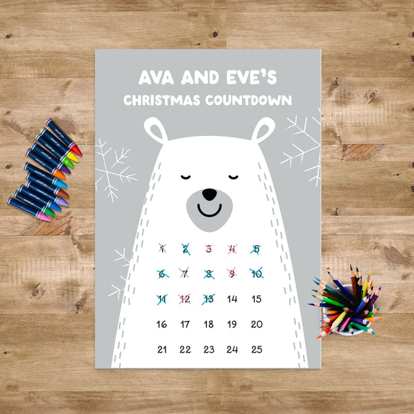 Personalised Christmas Countdown Calendar - Polar Bear - A2