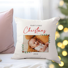 Baby's First Christmas Photo Upload Cushion - 40cm x 40cm