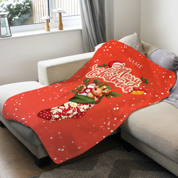 Personalised Christmas Stocking Fleece Blanket (Medium 100cm x 150cm)