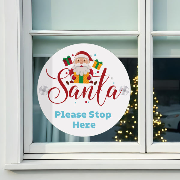 Santa 'Please Stop Here' Circular Christmas Window Sign (31cm x 31cm)