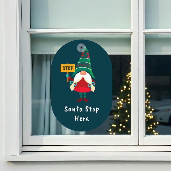 Gonk 'Santa Stop Here' Christmas Window Sign (21cm x 31cm)