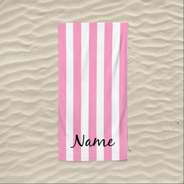 Pink Stripe Personalised Beach Towel - 70cm x 140 cm