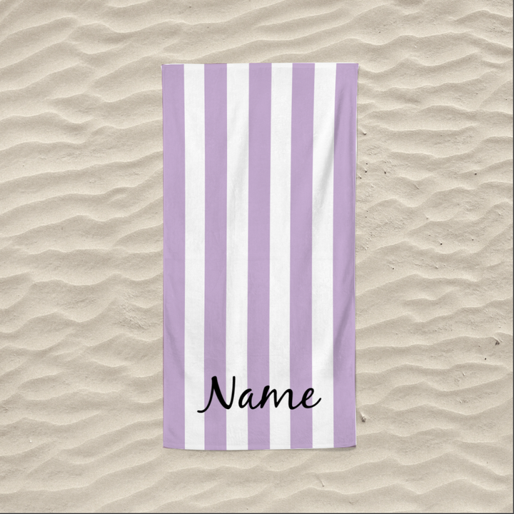 Purple Stripe Personalised Beach Towel - 70cm x 140 cm - Kids Merch