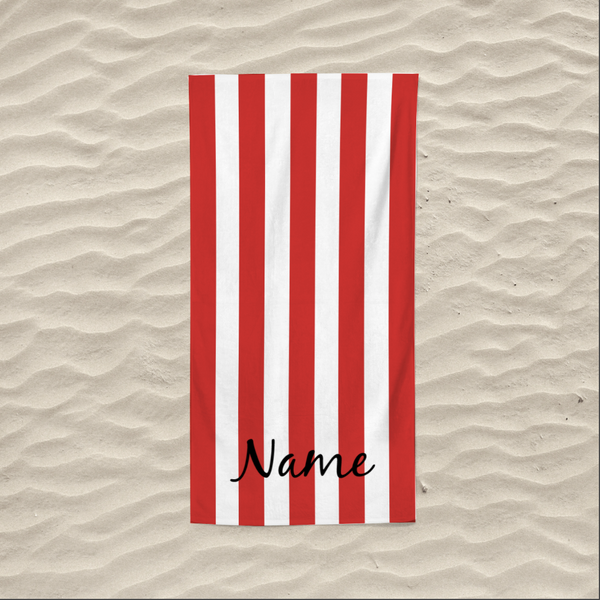 Red Stripe Personalised Beach Towel - 70cm x 140 cm