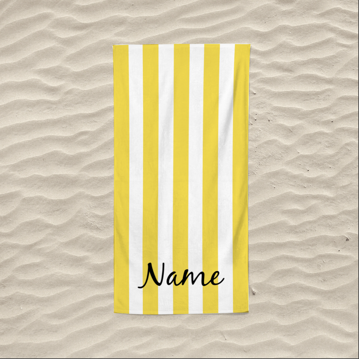 Yellow Stripe Personalised Beach Towel - 70cm x 140 cm - Kids Merch