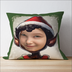 Personalised Photo upload Elf Cushion in Green