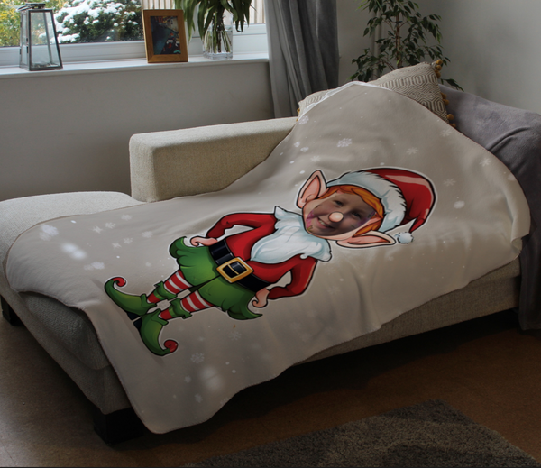 Photo Upload Elf in Red Fleece Blanket (Medium 100cm x 150cm)