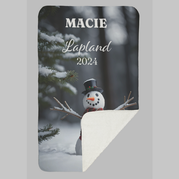 Personalised Lapland Snowman Scene Fleece Blanket (Medium 100cm x 150cm)