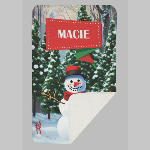 Personalised Snowman Christmas Fleece Blanket (Medium 100cm x 150cm)