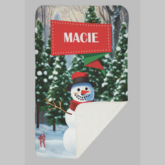 Personalised Snowman Christmas Fleece Blanket (Medium 100cm x 150cm)