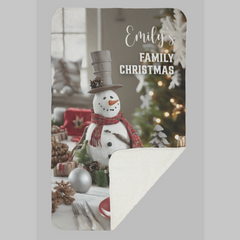 Personalised Snowman Family Christmas Fleece Blanket (Medium 100cm x 150cm)