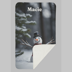 Personalised Snowman Scene Fleece Blanket (Medium 100cm x 150cm)