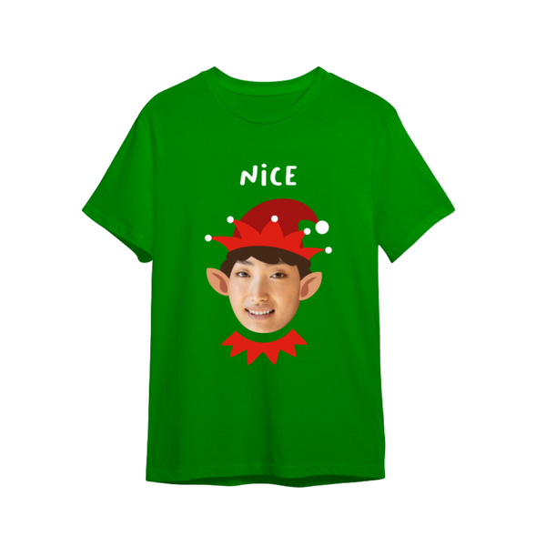 Christmas Photo Upload Nice Elf T-Shirt - Green