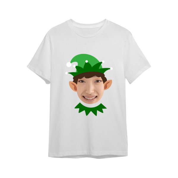 Christmas Photo Upload Green Elf T-Shirt - White