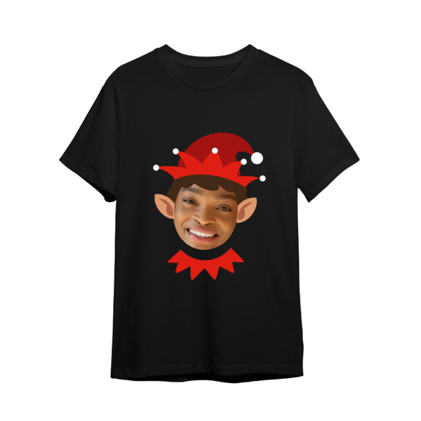 Christmas Photo Upload Red Elf T-Shirt - Black