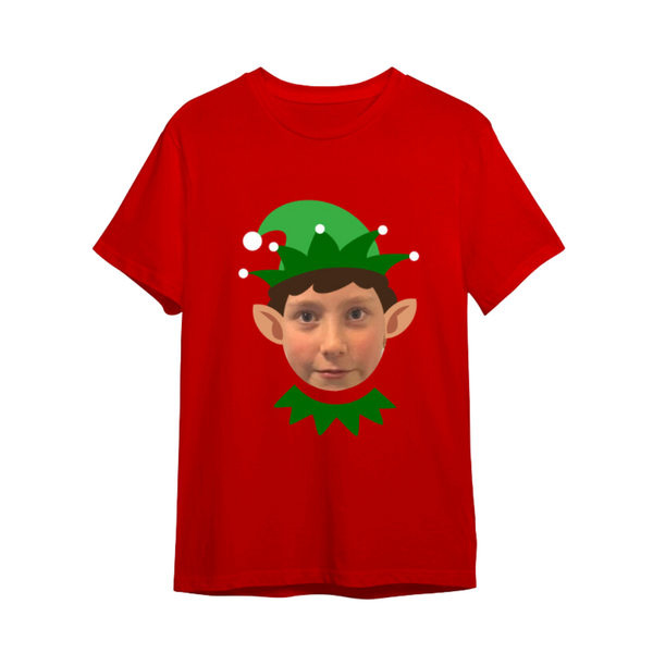 Christmas Photo Upload Green Elf T-Shirt - Red