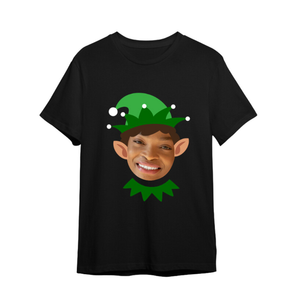 Christmas Photo Upload Green Elf T-Shirt - Black