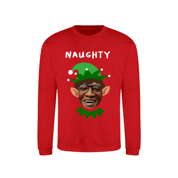 Christmas Photo Upload Naughty Elf Jumper - Red