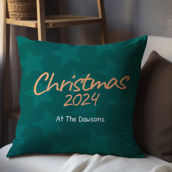 Personalised Christmas Cushion 2024 in Green