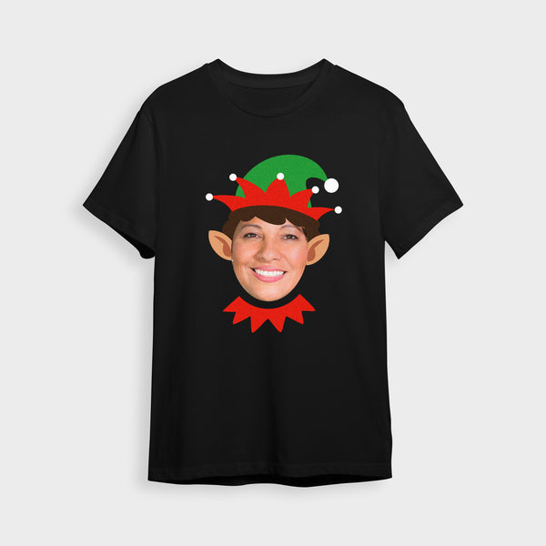 Christmas Photo Upload Elf T-Shirt - Black